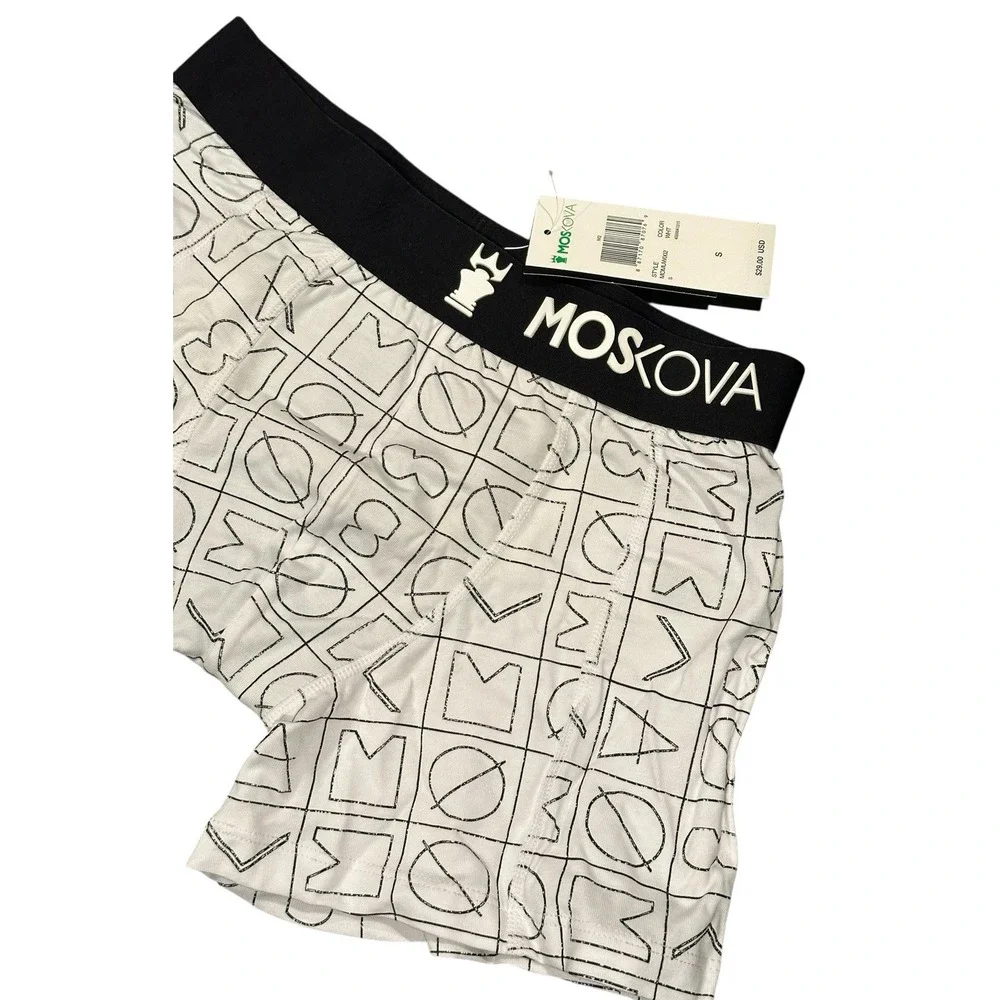 Moskova Mens Boxer Briefs White w Black Geometric Print Athletic Underwear‎ S